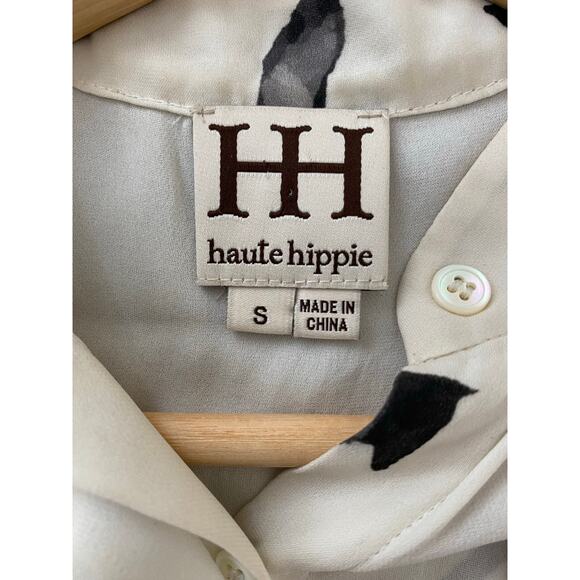 Haute Hippie Women's S Cream Black Flying Birds Flowy Silk Tank Top - Picture 7 of 9